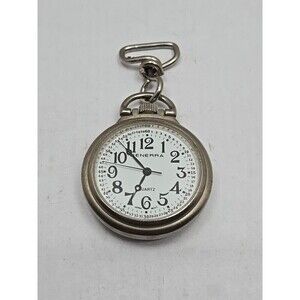 Vintage Generra Quartz Pocket Watch Military Time Dial Silver Case New Battery